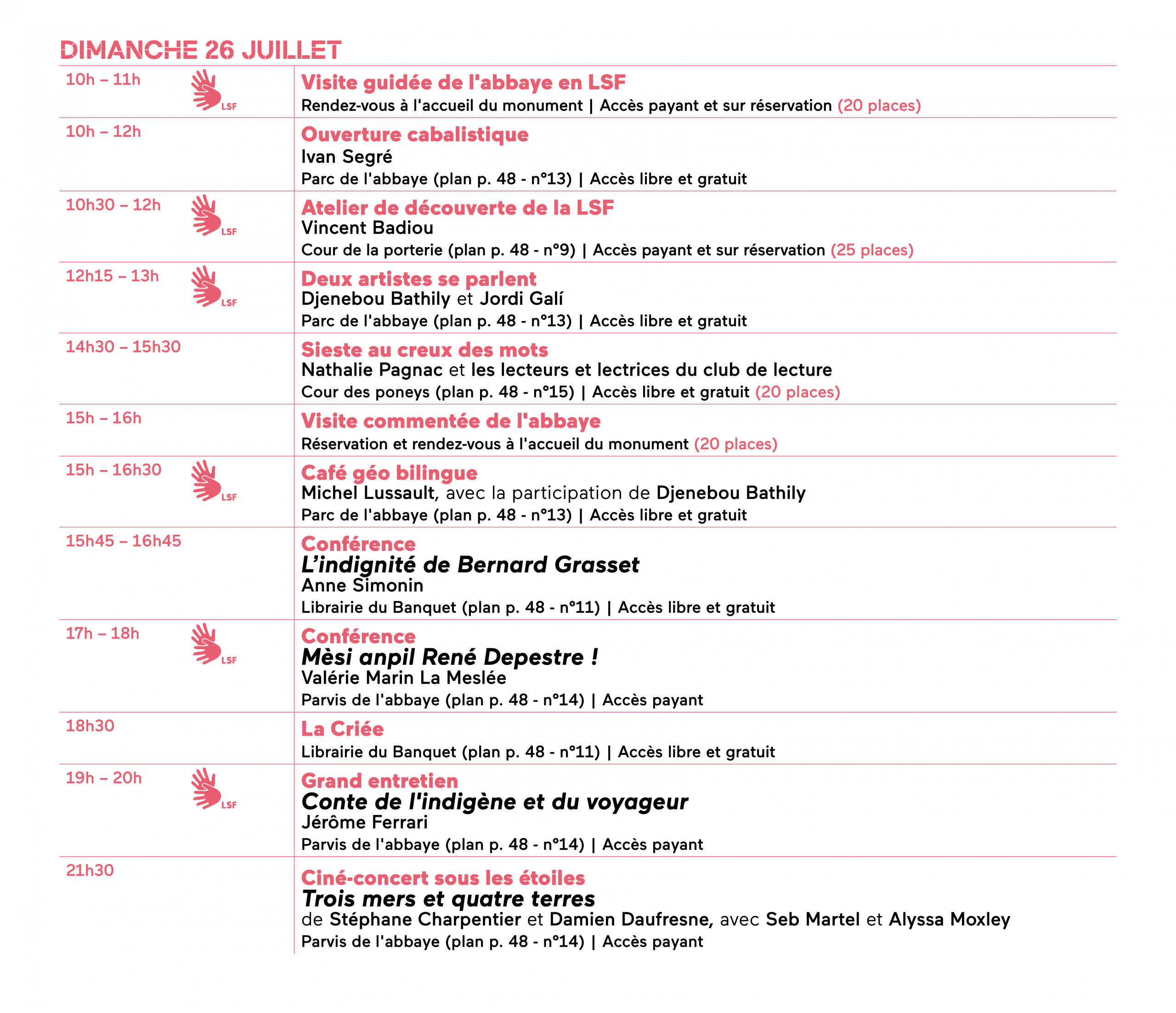 Au programme dimanche 26 juillet 2026