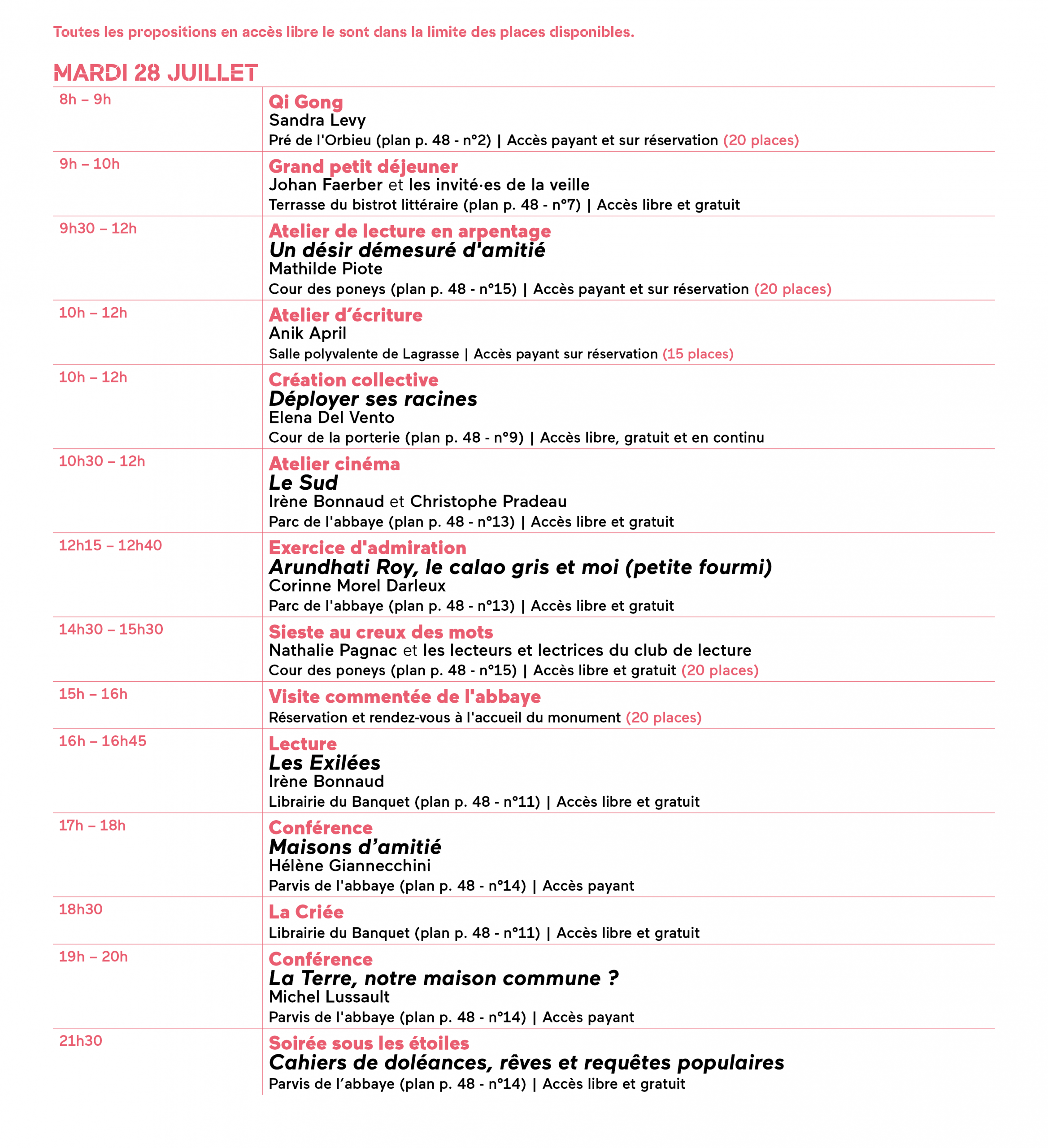 Au programme mardi 28 juillet 2026